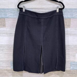 ANN TAYLOR Basket Weave Polka Dot Kick Pleat Skirt Womens 8